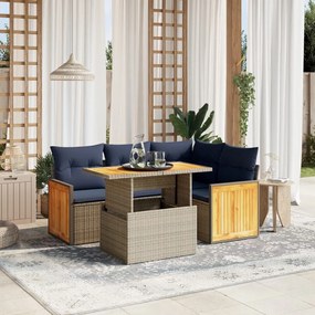 vidaXL 5 pcs conjunto sofás p/ jardim c/ almofadões vime PE cinzento