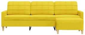 Sofá de 3 lugares com apoio de pés 210 cm tecido amarelo-claro