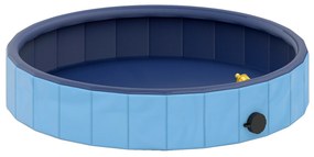 PawHut Piscina para Cães Ø80x20 cm Dobrável com Aspersor Piscina Portátil em PVC Antiderrapante e Resistente ao Desgaste Azul | Aosom Portugal