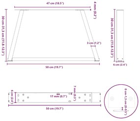 Pés para mesa de centro em V 2 peças Branco 50x(30-31,3) cm Aço