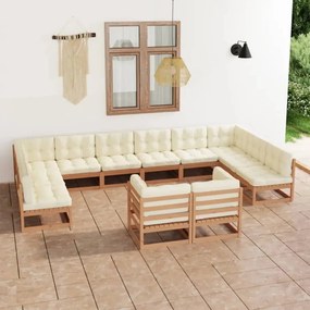 vidaXL 12pcs conj. lounge jardim almofadões pinho maciço castanho mel