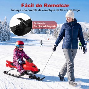 Trenó de Neve Infantil, 136 x 48 x 39 cm, Guiador Direcional, Vermelho