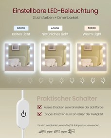 Toucador Kailyn com espelho e iluminação LED 40 x 107 x 144 cm Branco 