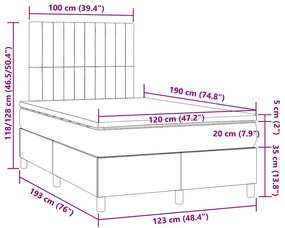 Cama box spring c/ colchão e LED 120x190 cm tecido preto