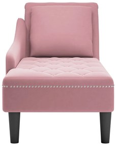 Chaise lounge c/ almofada/apoio de braços direito veludo rosa