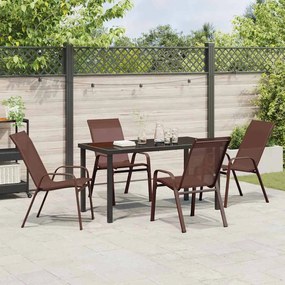 Conjunto de Jantar de Jardim 5 Peças Marrom em Textilene e Aço