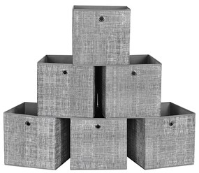 Conjunto de 6 caixas de arrumação dobráveis 30 x 30 x 30 cm Cinzento mosqueado