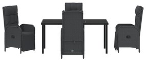 Conjunto de Jantar de Jardim 5 Peças com Almofadas Preto Rattan de Pol