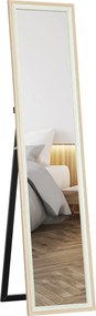 Espelho de Pé 37x157 cm Espelho de Corpo Inteiro com Estrutura de MDF e Suporte Branco e Madeira Clara