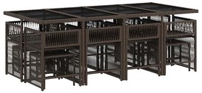 13 pcs conjunto jantar p/ jardim c/ almofadões vime PE castanho