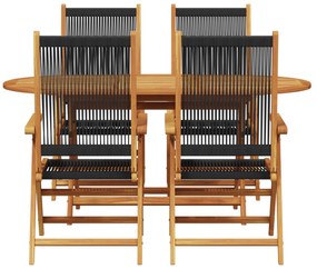 Conjunto de Jantar de Jardim com 5 Peças vidaXL Preto em Madeira Sólid