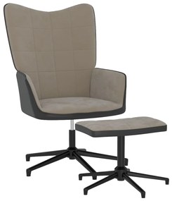 327842 vidaXL Cadeira de descanso com banco PVC e veludo cinzento-claro