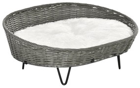 PawHut Cama para Cães e Gatos de Vime Cama de Vime para Animais de Estimação Médios e Pequenos com Almofada Lavável e Pés Elevados 76x59x32cm Cinza