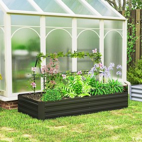 Floreira retangular de aço galvanizado com suportes para tomates e plantas trepadeiras, 180 x 90 x 29,5 cm preto