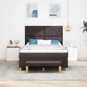 Cama Box Spring com Colchão &amp; Banco Castanho Escuro 140x200 cm Tecido