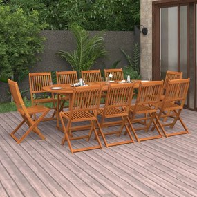 11 pcs conjunto de jantar para jardim 220x90x75cm acácia maciça