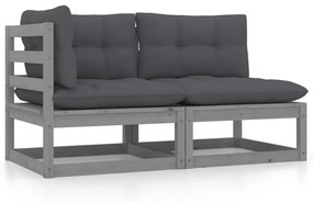 vidaXL 2 pcs conj. lounge de jardim c/ almofadões pinho maciço cinza