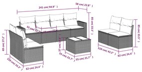 9 pcs conj. sofás jardim com almofadões vime PE cinzento-claro