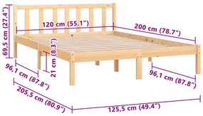 Estrutura de cama 120x200 cm madeira de pinho maciço