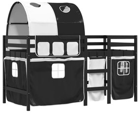 Cama alta criança c/ túnel 90x200 cm pinho maciço branco/preto
