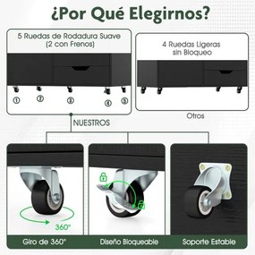 Armário de armazenamento para escritório 77,5 x 40 x 64 cm com 5 gavetas com porta 5 rodas com rodas suporte para impressora Preto
