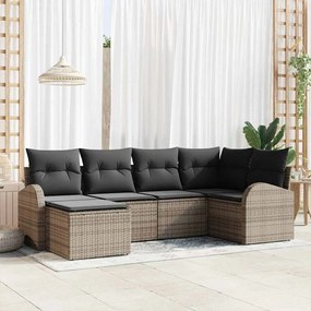 vidaXL Conjunto de Sofá de Jardim 6 Peças com Almofadas Cinza Rattan Poli