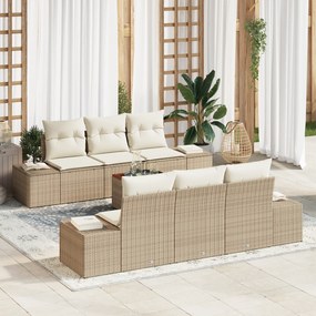 vidaXL Conjunto de Sofá de Jardim com 7 Peças e Almofadas Bege de Rattan e Acácia