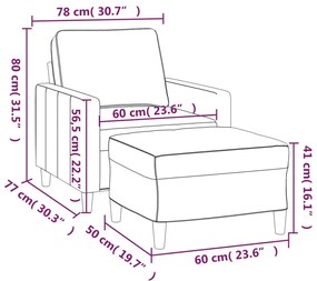 Poltrona com apoio de pés 60 cm veludo cor creme