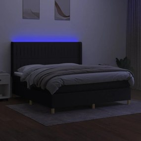 Cama box spring c/ colchão e LED 180x200 cm tecido preto