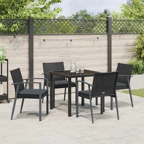 Conjunto de jantar de jardim de 5 peças com almofadas em rattan e poli