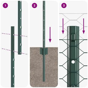 Postes de Cerca vidaXL 11 pcs U-Channel Verde 140 cm de Aço