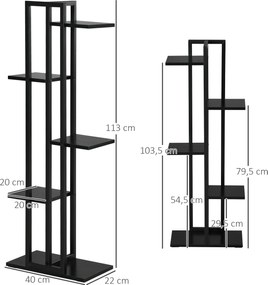 Estante para flores em aço com 5 prateleiras  40 x 22 x 113 cm,, para interior e exterior, suporte para plantas para jardim, varanda ou sala, preta