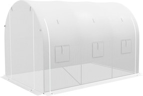 Estufa de jardim com 6 m², dimensões 3 x 2 m, com 1 porta + 2 paredes laterais enroláveis com fecho de correr, 6 janelas, Branco