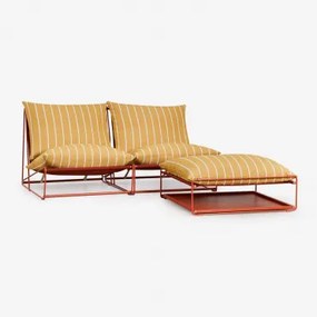 Sofá De Jardim Modular Amaro De 2 Peças E Pufe Conversível Amarelo Mel - Vermelho Argila - Sklum