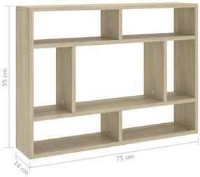 Estante de parede 75x16x55 cm contraplacado carvalho sonoma