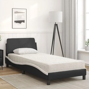 Cama com colchão 90x200 cm couro artificial preto e branco