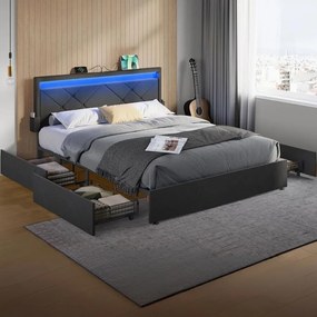 Estrutura de cama de casal para colchão de 140 x 200 cm (COLCHÃO NÃO INCLUIDO) com cabeceira cinza