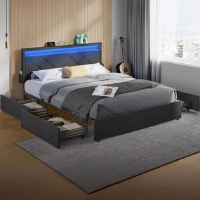 Estrutura de cama de casal para colchão de 140 x 200 cm com cabeceira cinza