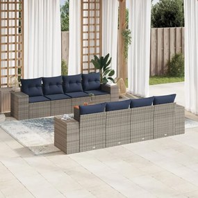 vidaXL 9 pcs conjunto sofás p/ jardim c/ almofadões vime PE cinzento