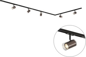 Sistema de calhas de iluminação moderno preto com 5 focos bronze escuro monofásicos - Iconic Lloyd