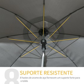 Chapéu de Sol de Praia Grande Ø180 cm Chapéu de Sol de Exterior com Ângulo Ajustável Proteção UV50+ Mastro de Ø32 mm Cinza