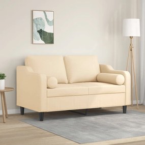 vidaXL Sofá 2 lugares c/ almofadas e almofadões 120cm tecido cor creme