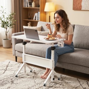 Secretária Móvel, 80 x 40 x 70-117 cm, Regulável em Altura, Branco