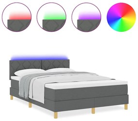 Cama Box Spring com Colchão &amp; LED Cinza Escuro 140x190 cm Tecido