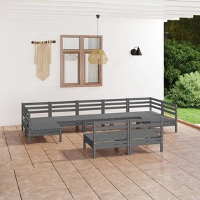 vidaXL 9 pcs conjunto lounge de jardim pinho maciço cinzento