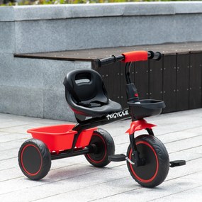 Triciclo evolutivo para crianças com assento ajustável, pedais, 2 cestos e cinto de segurança, para crianças dos 2 aos 5 anos, vermelho e preto