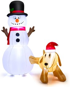 Decoração de Natal insuflável com boneco de neve e cão de 180 cm de altura com luzes LED incorporadas branca e amarela