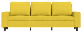 Sofá de 3 lugares com apoio de pés 180 cm tecido amarelo-claro