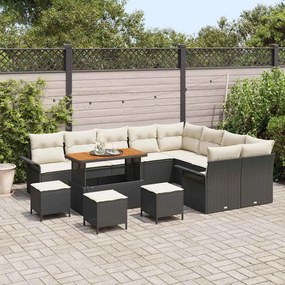Conjunto de Sofá de Jardim com 13 Peças e Almofadas Pretas de Rattan S