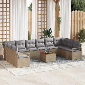 Conjunto de Sofás de Jardim vidaXL de 11 peças com Almofadas Bege Ratt